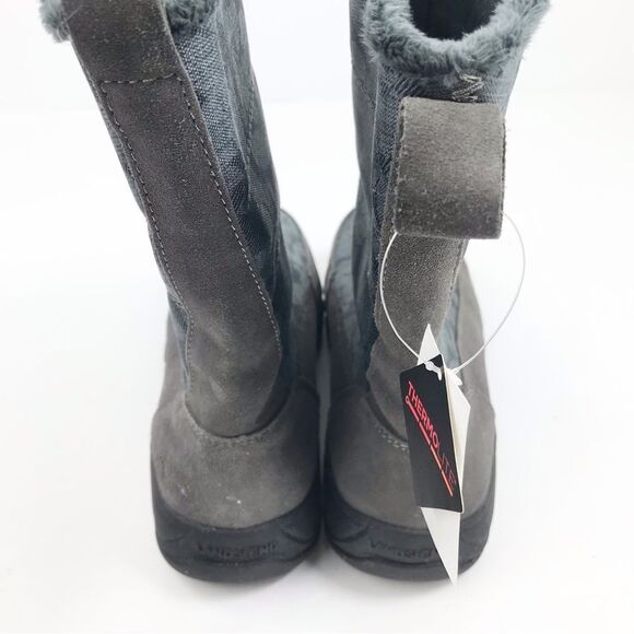 Land’s End Gray Suede Floral Canvas Front Zip Faux Fur Lined Thermolite Boot NEW - Picture 7 of 16
